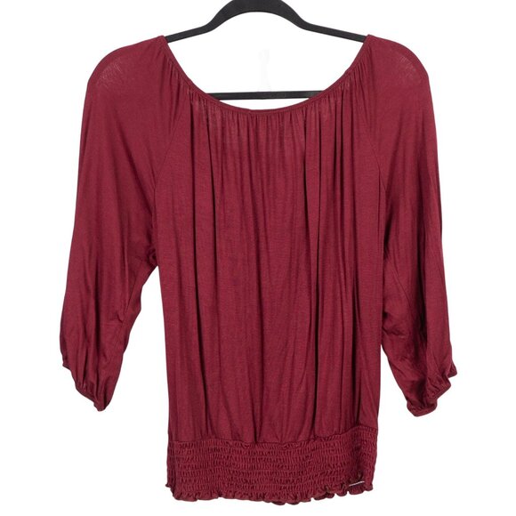 Pretty Good Peasant Blouse L Womens NEW Burgundy Boho Blue Paisley 3/4 Sleeves - Picture 6 of 6